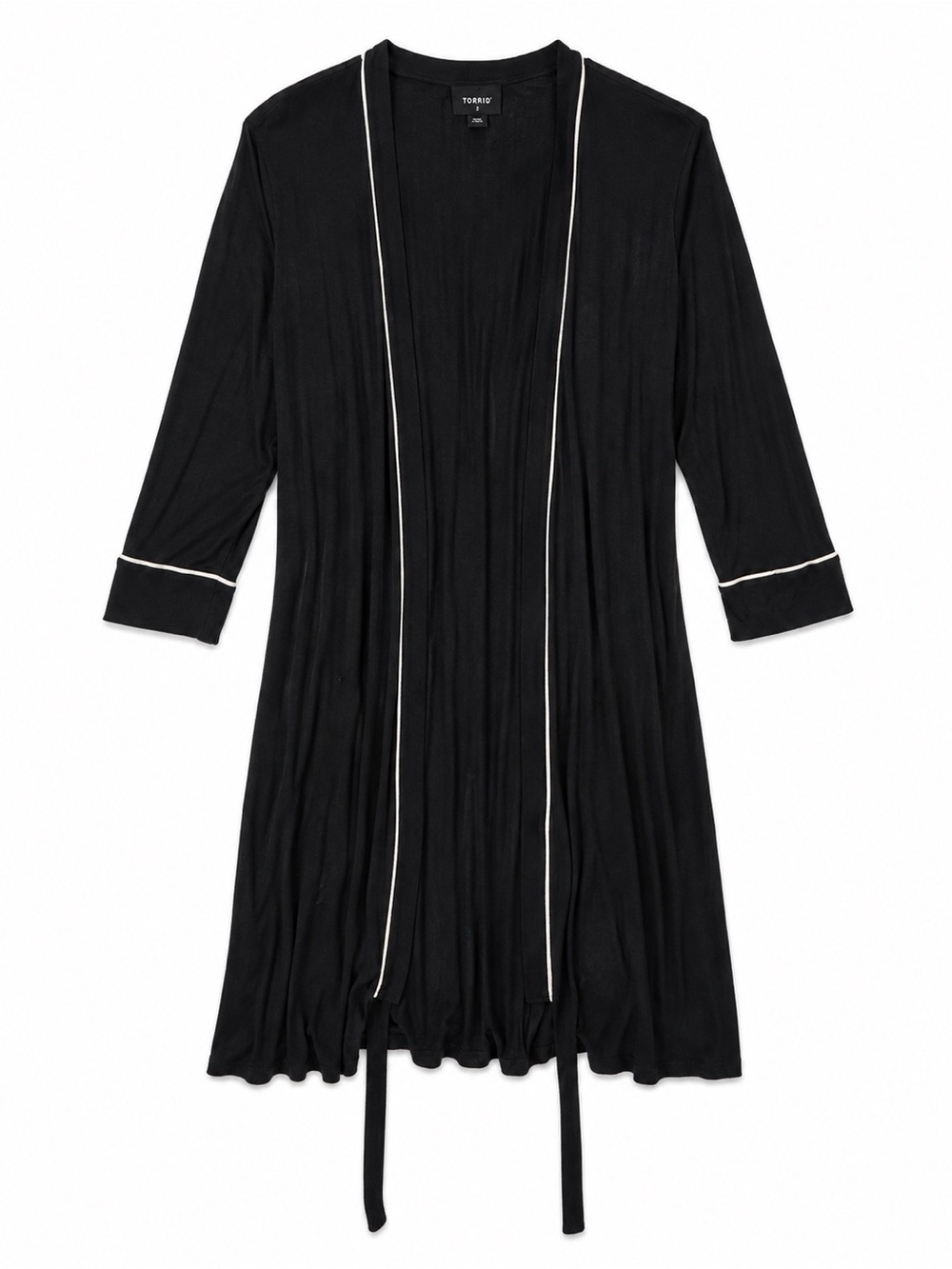 Ellen Tracy Black Robe with White Contrast Piping